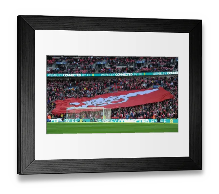Framed Print : Arsenal fans with a banner before the match Arsenal 2: 1 Reading, after extra time Framed Print : Arsenal fans with a banner before the match Arsenal 2: 1 Reading, after extra time