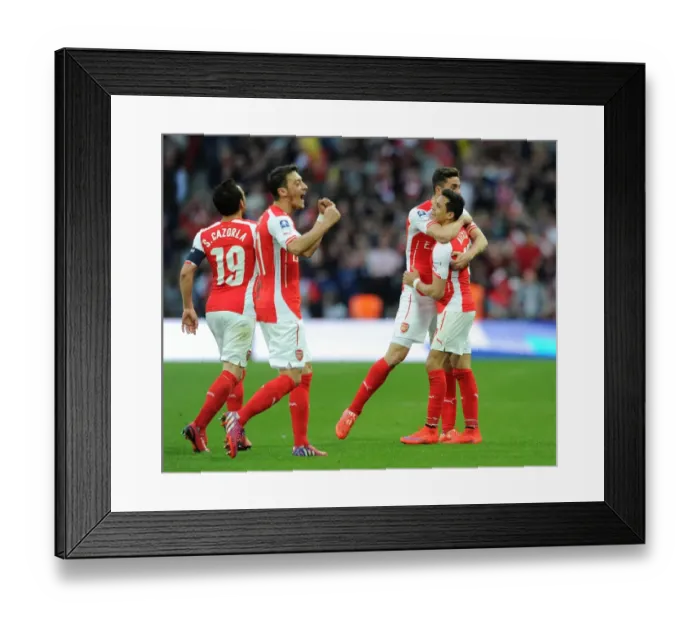 Framed Print : Alexis Sanchez and Gabriel: Arsenal's Unstoppable Duo Celebrate FA Cup Semi-Final Goals (2015)
