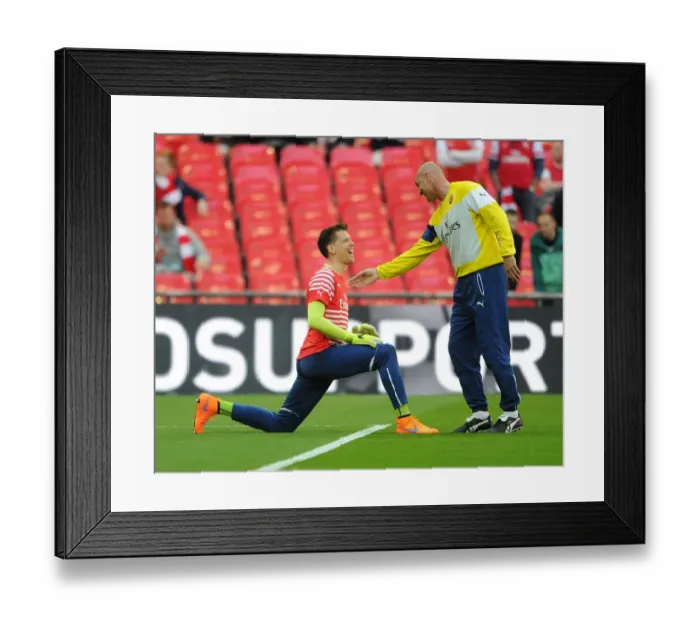 Framed Print : Arsenal's Szczesny and Bould Share a Light-Hearted Moment Before FA Cup Semi-Final vs. Reading