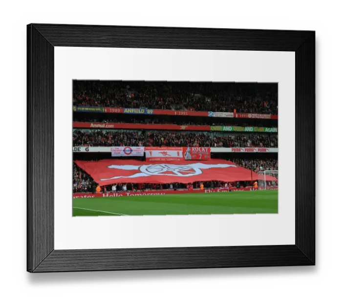 Framed Print : Arsenal fans banners before the match. Arsenal 0: 0 Chelsea. Barclays Premier League