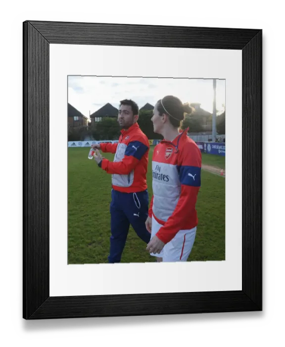Framed Print : Arsenal Ladies: Pedro Martinez Losa Pre-Match Conversation with Natalia Pablos Sanchon vs Chelsea Ladies (WSL, 2015)
