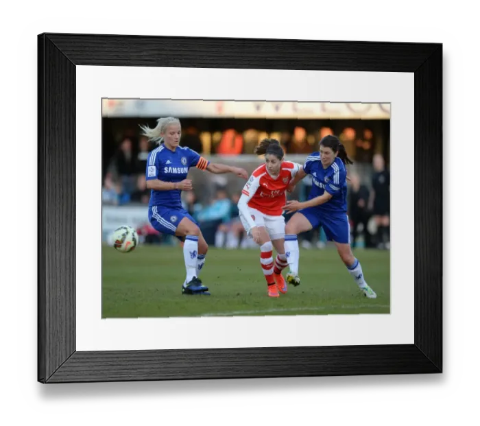 Framed Print : Intense Rivalry: Vicky Losada Stands Ground Against Katie Chapman and Niamh Fahey of Chelsea Ladies in Arsenal vs. Chelsea WSL Clash