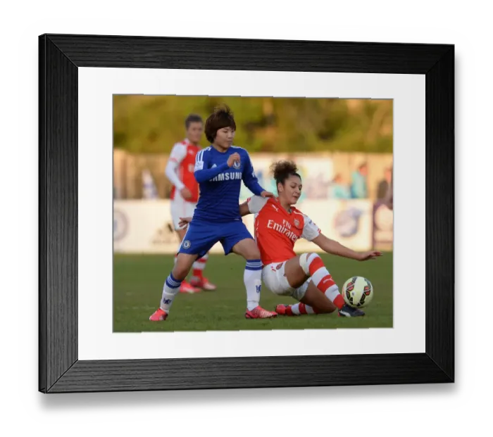 Framed Print : Intense Tackle: Jade Bailey vs Ji So Yun, Chelsea Ladies vs Arsenal Ladies WSL Match, Staines, England (April 2015) Framed Print : Intense Tackle: Jade Bailey vs Ji So Yun, Chelsea Ladies vs Arsenal Ladies WSL Match, Staines, England (April 2015)