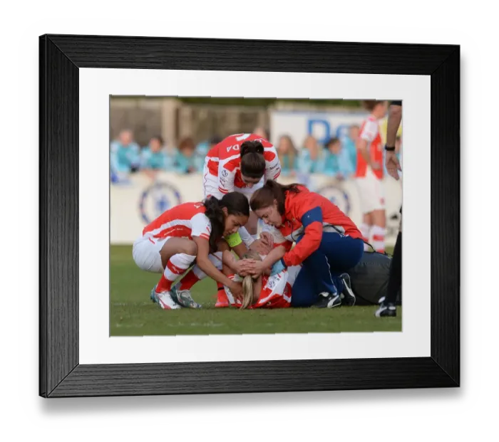Framed Print : Arsenal's Jordan Nobbs Consoled by Teammates After Suffering Injury vs. Chelsea Ladies Framed Print : Arsenal's Jordan Nobbs Consoled by Teammates After Suffering Injury vs. Chelsea Ladies