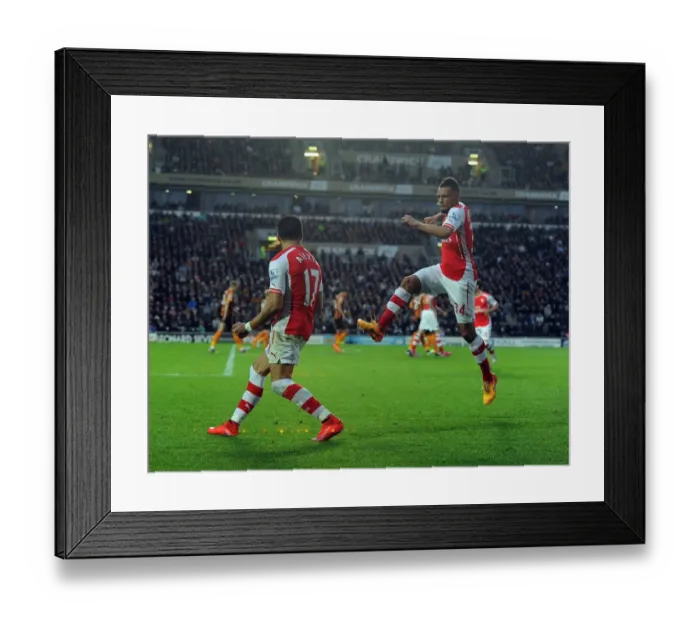 Framed Print : Arsenal's First Goal Celebration: Alexis Sanchez and Francis Coquelin vs. Hull City, Premier League 2014 / 15