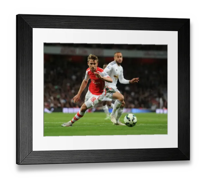 Framed Print : Monreal Surges Past Richards: Arsenal's Thrilling Moment vs Swansea City, Premier League 2014 / 15