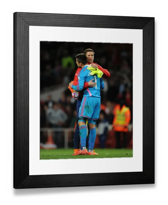 Framed Print : Arsenal Goalkeepers Szczesny and Fabianski Embrace Post-Match: A Moment of Sportsmanship between Rivals (Arsenal vs Swansea City, Premier League 2014 / 15) Framed Print : Arsenal Goalkeepers Szczesny and Fabianski Embrace Post-Match: A Moment of Sportsmanship between Rivals (Arsenal vs Swansea City, Premier League 2014 / 15)