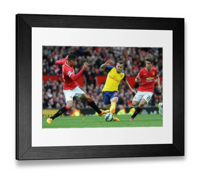 Framed Print : Clash at Old Trafford: Wilshere vs. Herrera & Smalling - Manchester United vs. Arsenal, Premier League 2014-15: Intense Rivalry Between Jack Wilshere, Ander Herrera, and Chris Smalling