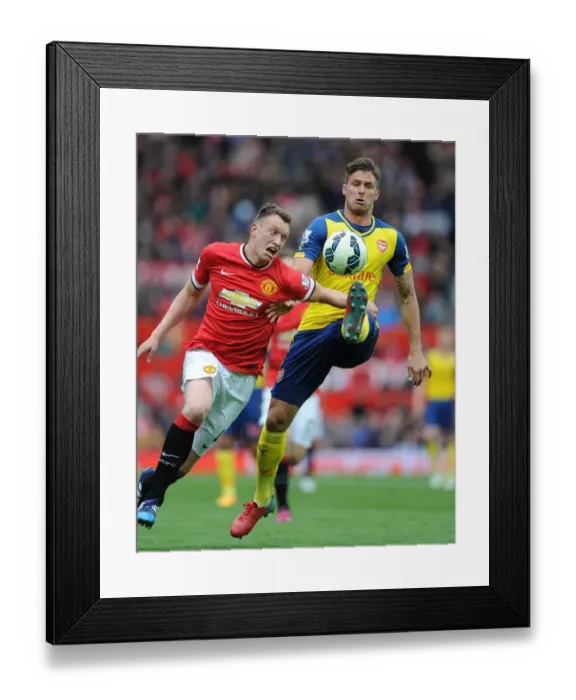 Framed Print : Clash at Old Trafford: Manchester United vs. Arsenal - Premier League Showdown (2014-15) - Olivier Giroud vs. Phil Jones