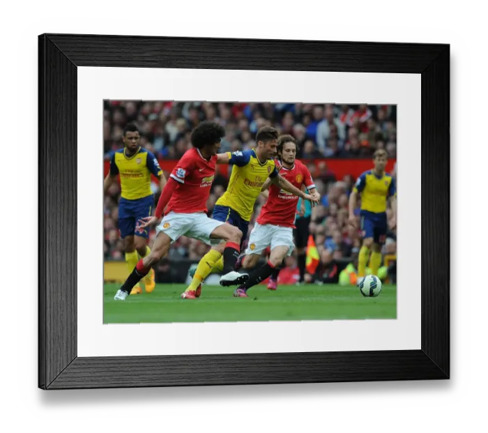 Framed Print : Giroud Surges Past Fellaini and Blind: A Pivotal Moment in the 2014-15 Manchester United vs. Arsenal Premier League Clash Framed Print : Giroud Surges Past Fellaini and Blind: A Pivotal Moment in the 2014-15 Manchester United vs. Arsenal Premier League Clash