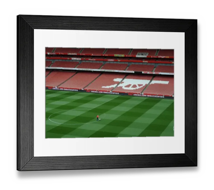 Framed Print : Arsenal's Emirates Stadium: Pitch Preparation for Arsenal vs. Sunderland (2014-15)