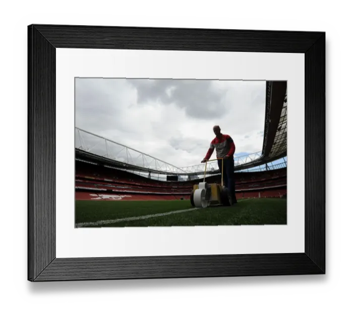 Framed Print : Arsenal's Emirates Stadium: Preparing the Pitch for Arsenal v Sunderland (2015) Framed Print : Arsenal's Emirates Stadium: Preparing the Pitch for Arsenal v Sunderland (2015)