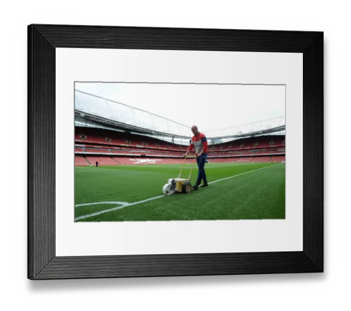 Framed Print : Arsenal's Emirates Stadium: Preparing for Arsenal vs. Sunderland (2015) - Pitch Marking