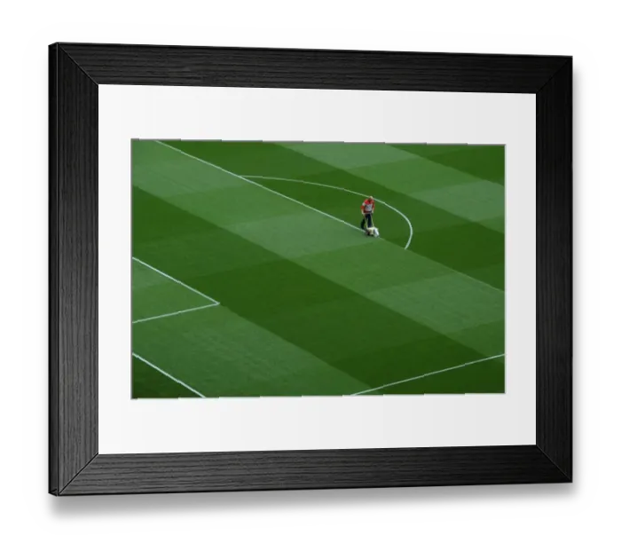 Framed Print : Preparing the Emirates Turf: Arsenal's Groundsmen Mark Out the Pitch for Arsenal vs. Sunderland (2015)