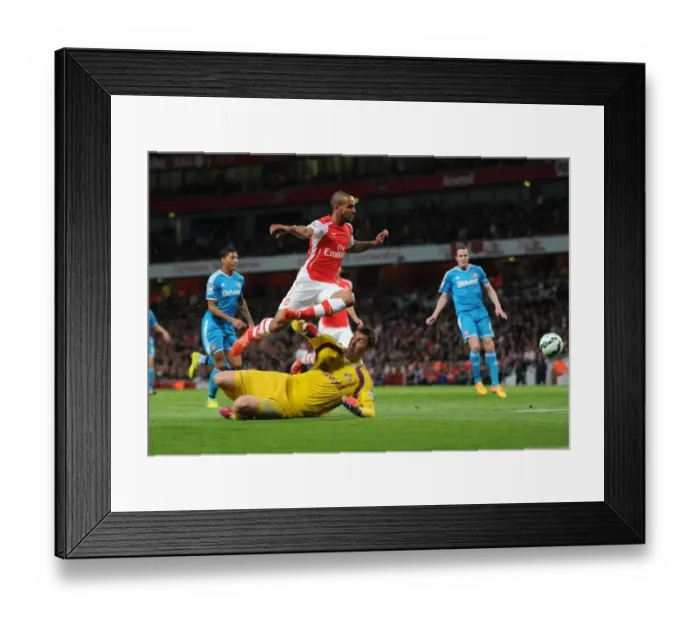 Framed Print : Theo Walcott's Epic Leap Over Costel Pantilimon (Arsenal vs Sunderland, Premier League 2014-15)