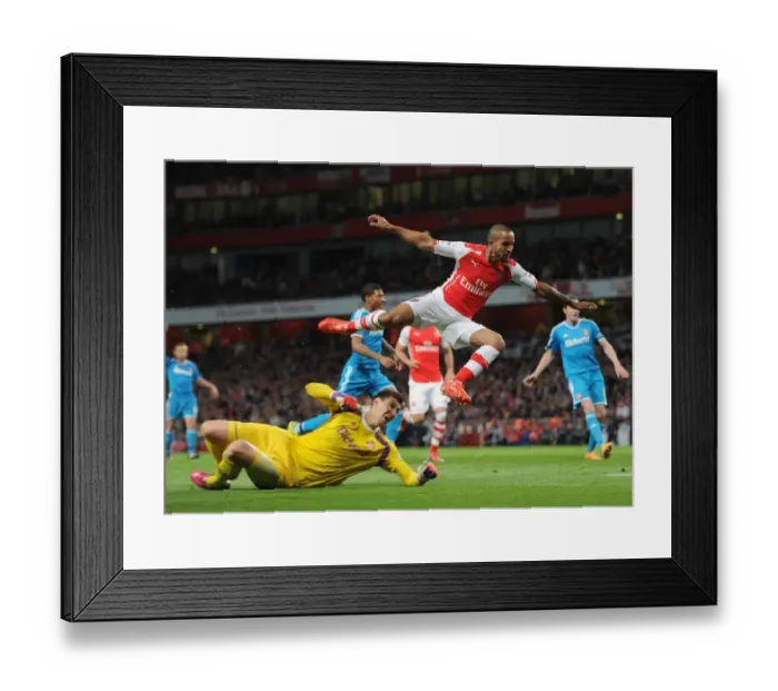 Framed Print : Theo Walcott's Epic Leap Over Costel Pantilimon (Arsenal vs Sunderland, 2014-15)