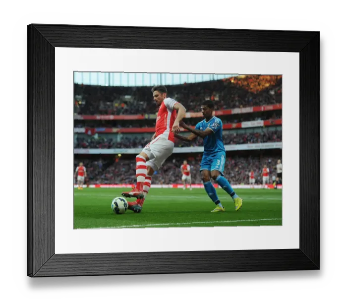 Framed Print : Arsenal's Olivier Giroud Battles Past Sunderland's Patrick van Aanholt in Intense Premier League Showdown Framed Print : Arsenal's Olivier Giroud Battles Past Sunderland's Patrick van Aanholt in Intense Premier League Showdown