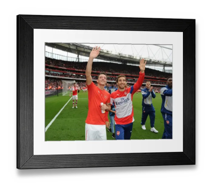 Framed Print : Arsenal Players Mesut Ozil and Mathieu Flamini Waving to Fans after Arsenal vs. West Bromwich Albion Match (2014 / 15) Framed Print : Arsenal Players Mesut Ozil and Mathieu Flamini Waving to Fans after Arsenal vs. West Bromwich Albion Match (2014 / 15)