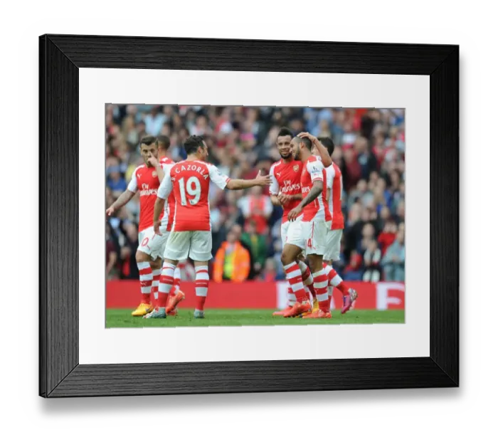 Framed Print : Arsenal Triumph: Walcott, Cazorla, and Coquelin's Goal Celebration vs. West Bromwich Albion (2014-15) Framed Print : Arsenal Triumph: Walcott, Cazorla, and Coquelin's Goal Celebration vs. West Bromwich Albion (2014-15)