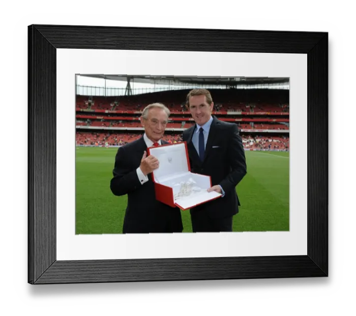 Framed Print : Arsenal Honors Retired Jockey AP McCoy with Silver Cannon at Arsenal vs. West Bromwich Albion Match Framed Print : Arsenal Honors Retired Jockey AP McCoy with Silver Cannon at Arsenal vs. West Bromwich Albion Match