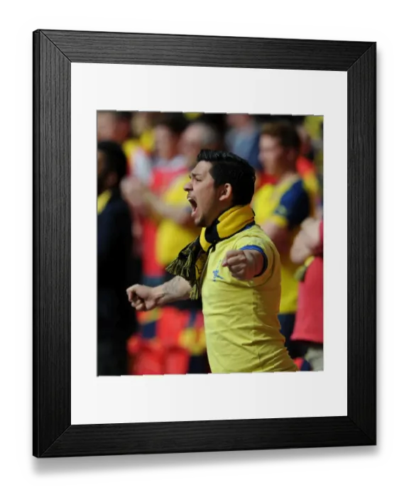 Framed Print : Triumphant Arsenal Fan's Moment before the FA Cup Victory: Arsenal's 4-0 Win over Aston Villa at Wembley Stadium (May 30, 2015)