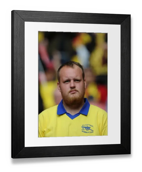 Framed Print : Arsenal FA Cup Victory: Triumphant Fan's Moment before the 4-0 Win over Aston Villa at Wembley Stadium (May 30, 2015)