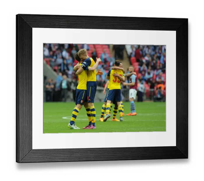 Framed Print : Arsenal's FA Cup Victory: Koscielny and Mertesacker Celebrate Fourth Goal Against Aston Villa