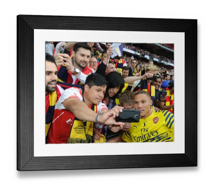 Framed Print : Kieran Gibbs (Arsenal) with the fans after the match. Arsenal 4: 0 Aston Villa. FA Cup Final