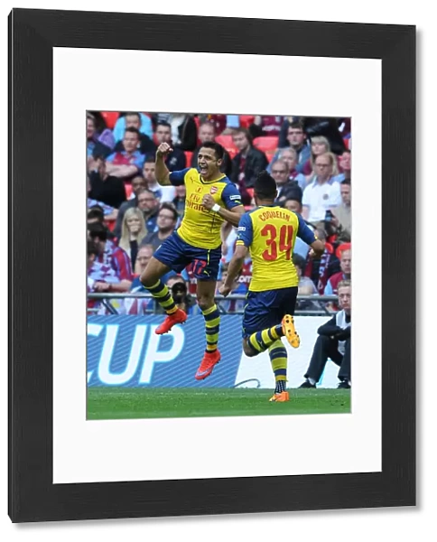 Alexis Sanchez celebrates scoring Arsenals 2nd goal. Arsenal 4: 0 Aston Villa