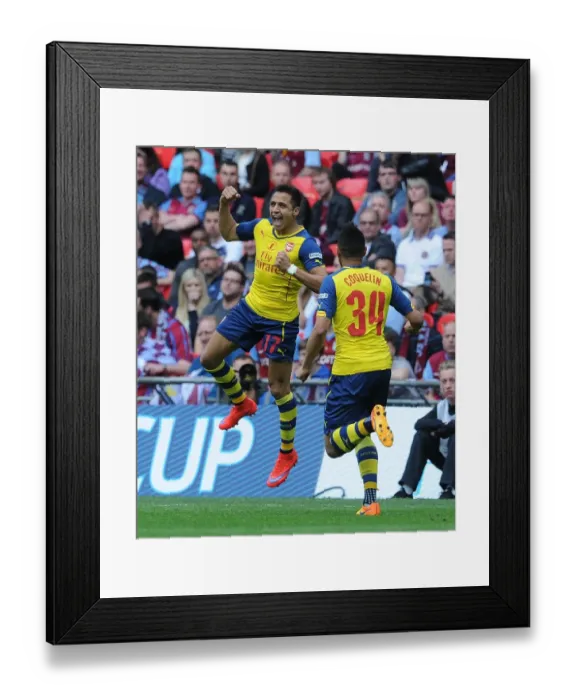 Framed Print : Alexis Sanchez celebrates scoring Arsenals 2nd goal. Arsenal 4: 0 Aston Villa