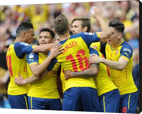 Theo Walcott celebrates scoring Arsenals 1st goal with his team mates. Arsenal 4: 0 Aston Villa