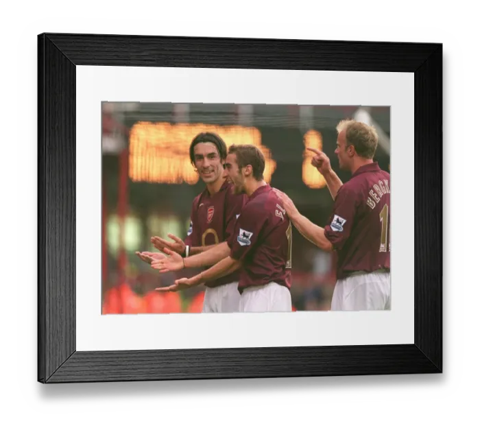 Framed Print : Robert Pires celebrates scoring Arsenals goal from the penalty spot with Matthieu Flamini