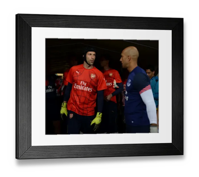 Framed Print : Petr Cech and Tim Howard: A Moment of Sportsmanship Before the Arsenal vs. Everton Clash in Singapore, 2015 Framed Print : Petr Cech and Tim Howard: A Moment of Sportsmanship Before the Arsenal vs. Everton Clash in Singapore, 2015