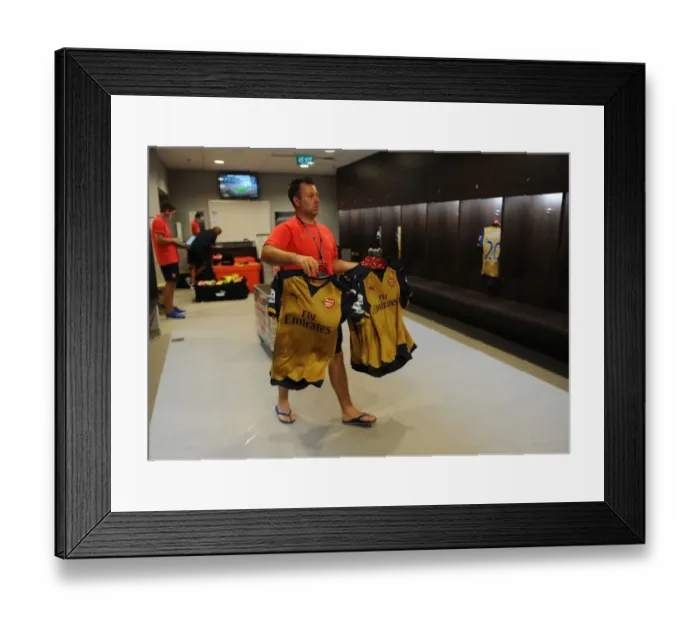 Framed Print : Arsenal Kit Manager Paul Akers Gears Up for Arsenal v Singapore XI at 2015 Barclays Asia Trophy Framed Print : Arsenal Kit Manager Paul Akers Gears Up for Arsenal v Singapore XI at 2015 Barclays Asia Trophy