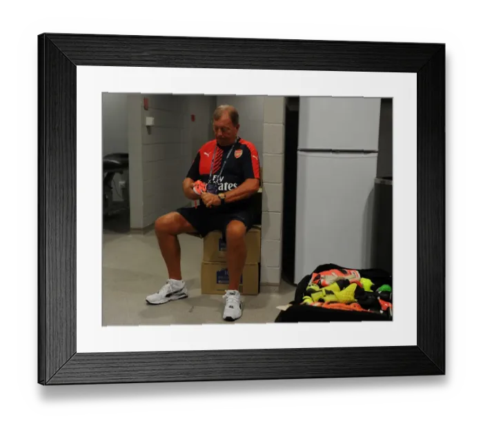 Framed Print : Arsenal Kit Manager Vic Akers Gearing Up for Arsenal v Singapore XI at 2015 Barclays Asia Trophy Framed Print : Arsenal Kit Manager Vic Akers Gearing Up for Arsenal v Singapore XI at 2015 Barclays Asia Trophy