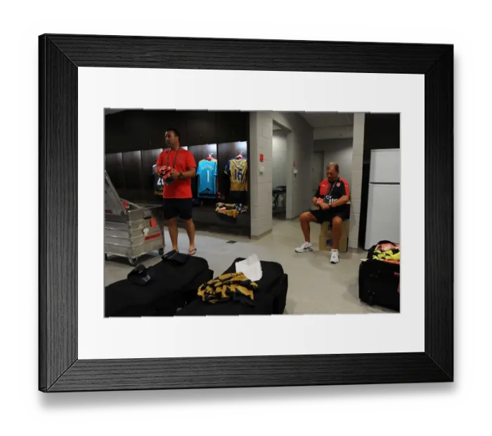 Framed Print : Arsenal Kit Men Prepare for Arsenal v Singapore XI: Barclays Asia Trophy (2015)