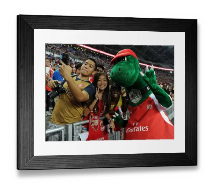 Framed Print : Arsenal Fans and Gunnersaurus Unite Before Arsenal vs. Singapore XI Match