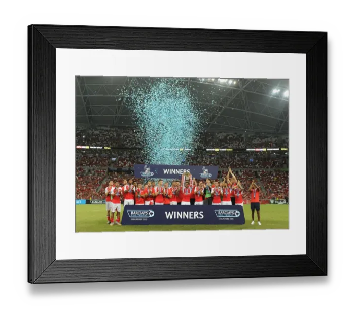 Framed Print : Arsenal Celebrates Victory in Barclays Asia Trophy against Everton, Singapore 2015 Framed Print : Arsenal Celebrates Victory in Barclays Asia Trophy against Everton, Singapore 2015