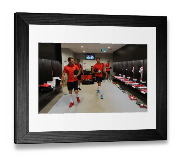 Framed Print : Arsenal FC: Behind the Scenes - Arsenal vs. Everton, Barclays Asia Trophy 2015: The Team's Pre-Match Routine Framed Print : Arsenal FC: Behind the Scenes - Arsenal vs. Everton, Barclays Asia Trophy 2015: The Team's Pre-Match Routine