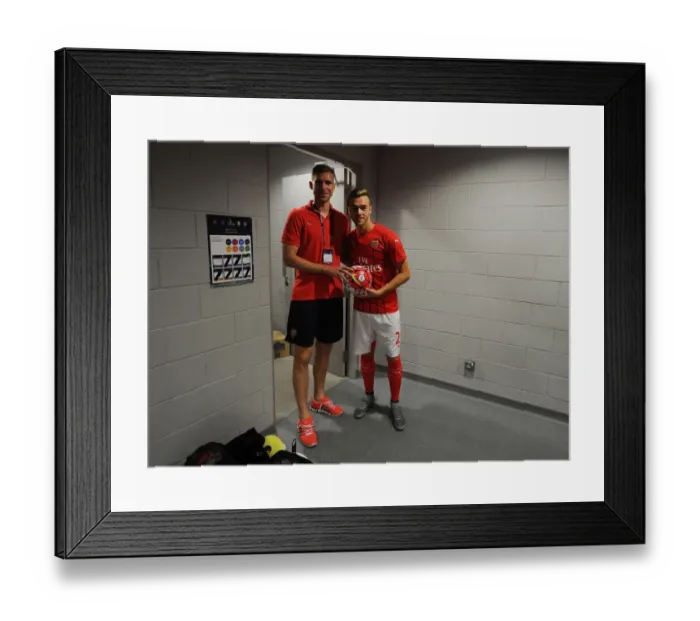 Framed Print : Arsenal FC: Per Mertesacker and Calum Chambers Pre-Match - Arsenal vs. Everton, Barclays Asia Trophy 2015