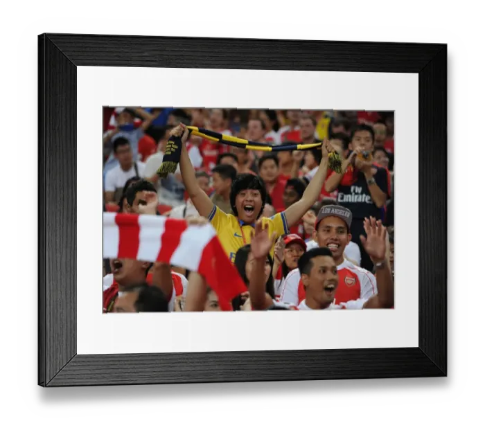 Framed Print : Arsenal Fan's Passion: Arsenal vs. Everton, Barclays Asia Trophy, Singapore 2015