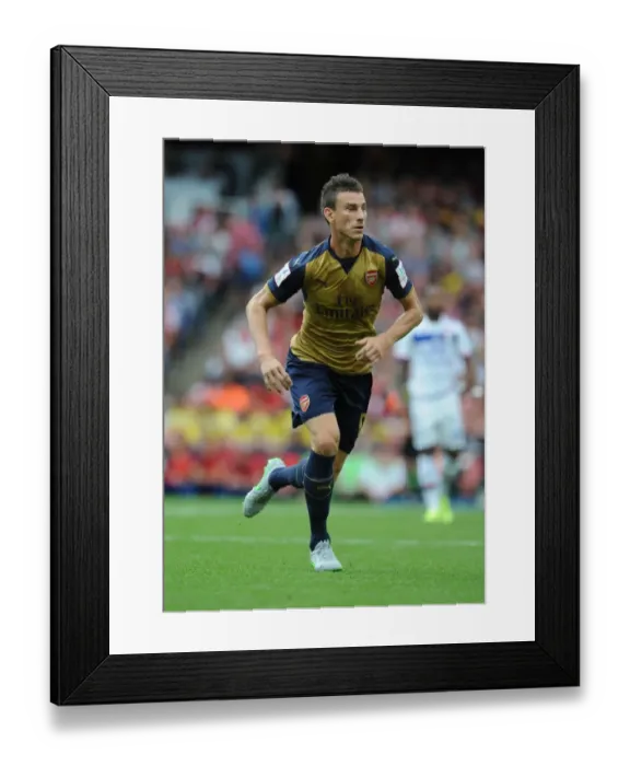 Framed Print : Laurent Koscielny: In Action for Arsenal Against Olympique Lyonnais at Emirates Cup 2015 / 16