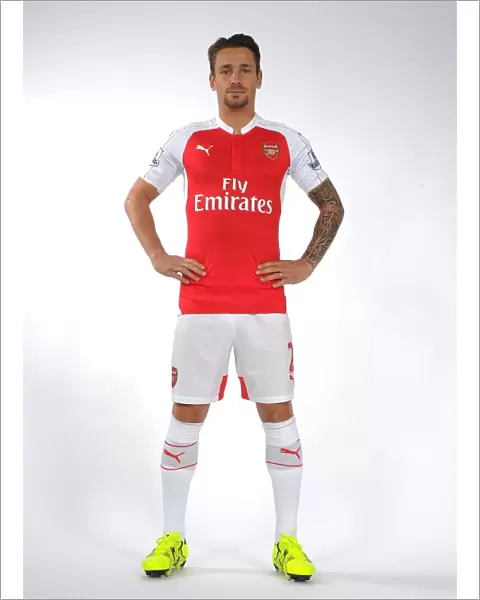 Arsenal Football Club: Mathieu Debuchy at 2015-16 First Team Photocall