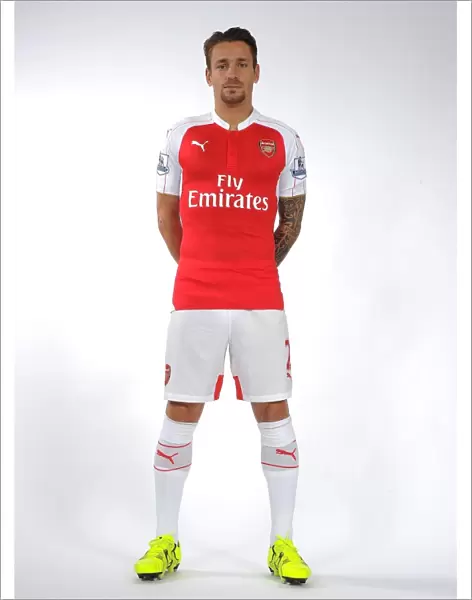 Mathieu Debuchy at Arsenal's 2015-16 First Team Photocall