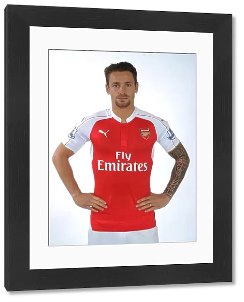 Arsenal Football Club: Mathieu Debuchy at 2015-16 First Team Photocall
