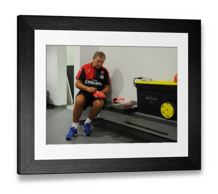Framed Print : Arsenal Kit Man Vic Akers Preparing Boots before Arsenal vs. Chelsea - FA Community Shield 2015-16 Framed Print : Arsenal Kit Man Vic Akers Preparing Boots before Arsenal vs. Chelsea - FA Community Shield 2015-16