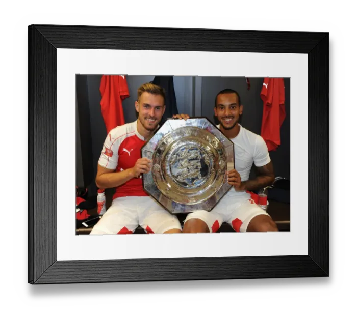 Framed Print : Arsenal Celebrate FA Community Shield Victory over Chelsea (2015): Theo Walcott and Aaron Ramsey's Triumphant Moment