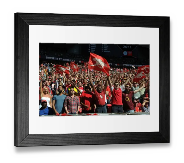 Framed Print : Arsenal Celebrate Community Shield Victory over Chelsea (2015-16): Arsenal Fans in High Spirits at Wembley Stadium