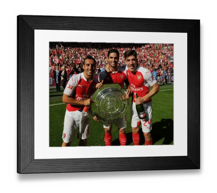 Framed Print : Arsenal Triumphs over Chelsea in Community Shield: Santi Cazorla, Mikel Arteta, and Hector Bellerin Celebrate Framed Print : Arsenal Triumphs over Chelsea in Community Shield: Santi Cazorla, Mikel Arteta, and Hector Bellerin Celebrate