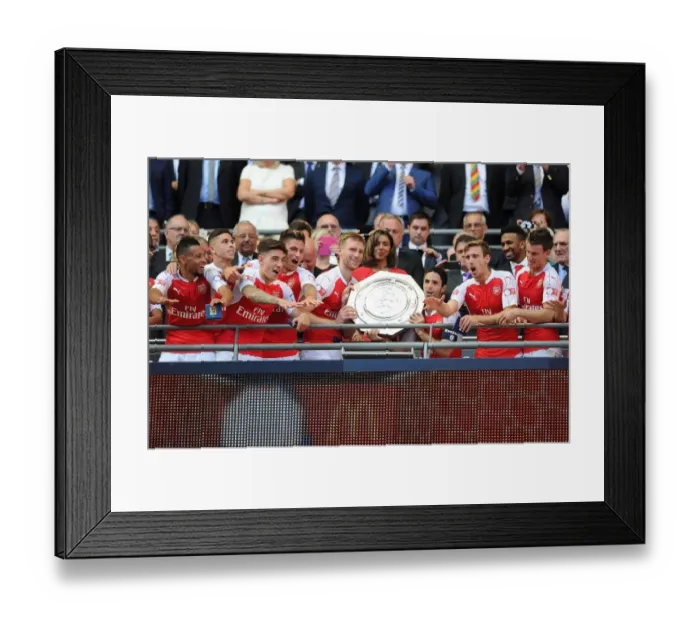 Framed Print : Arsenal FC: Mertesacker and Arteta Receive FA Community Shield from Janet Rocastle Framed Print : Arsenal FC: Mertesacker and Arteta Receive FA Community Shield from Janet Rocastle